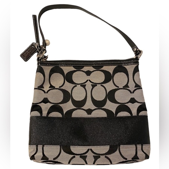 {Coach} Black & Gray Signature & Leather Convertable Purse - Picture 1 of 6